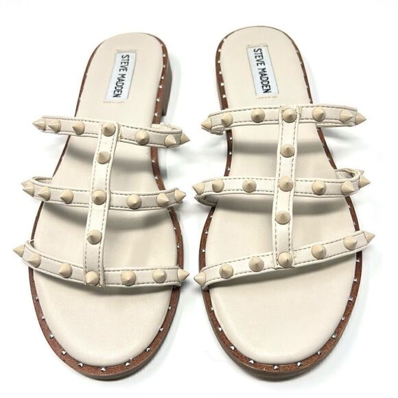Steve Madden Muni Bone White Vegan Leather Strappy Pyramid Studded Sandals 9 - Picture 2 of 10